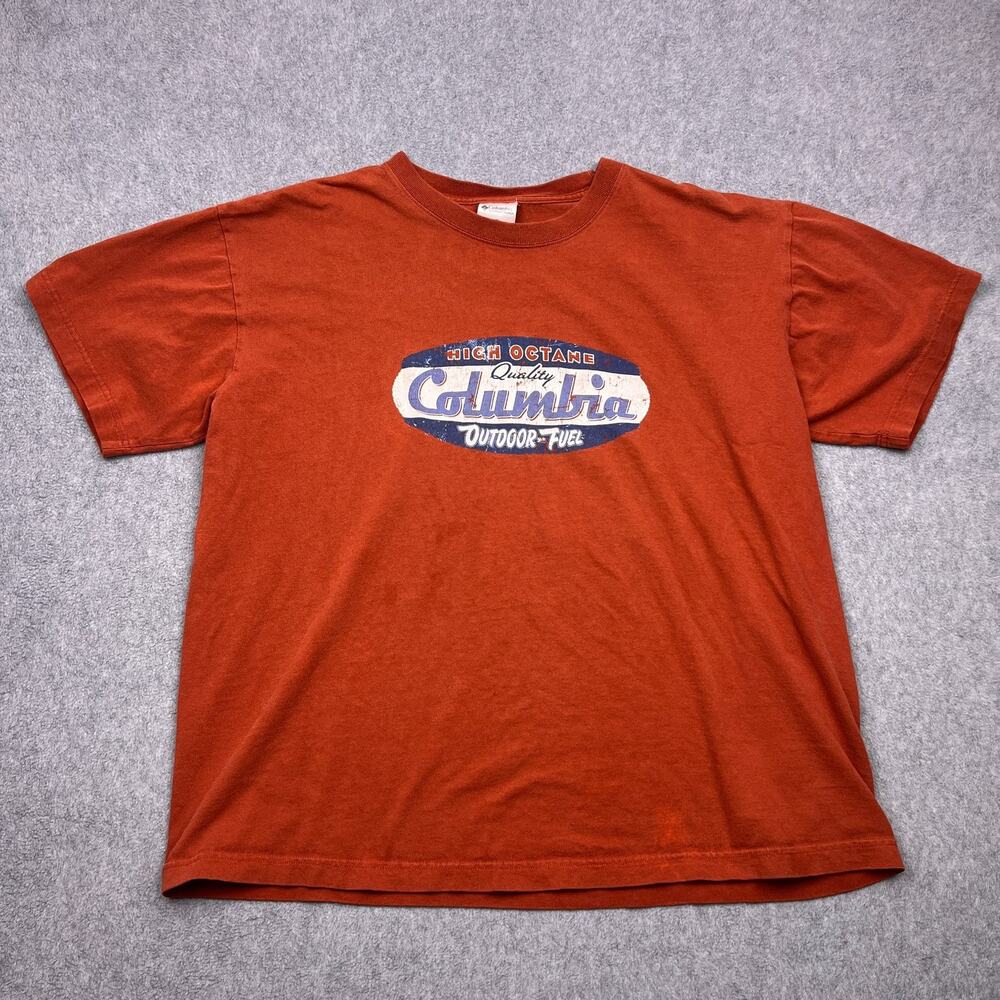 Columbia High Octane Quality‎ Outdoor Fuel T-Shirt Mens Large Red Short Sleeve